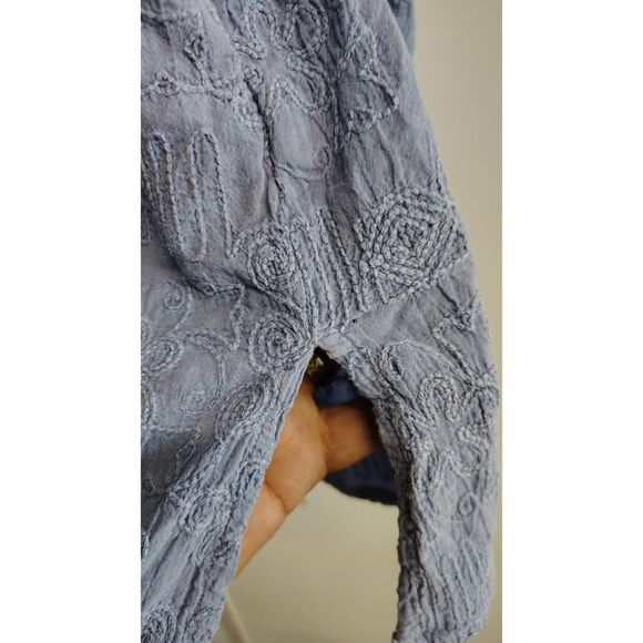 Focus Casual Life Small Women's Blue Floral Embroidery Pink Button Long Sleeve - Picture 7 of 10